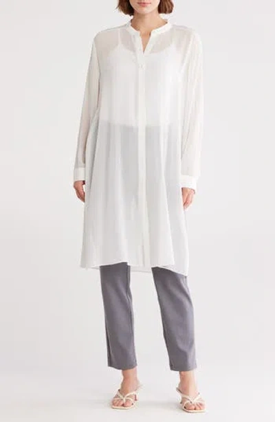 Eileen Fisher Long Sleeve Silk Shirt Dress In White