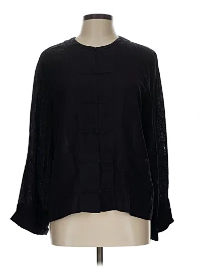 Pre-owned Eileen Fisher Long Sleeve Silk Top Black Square Neckline Tops