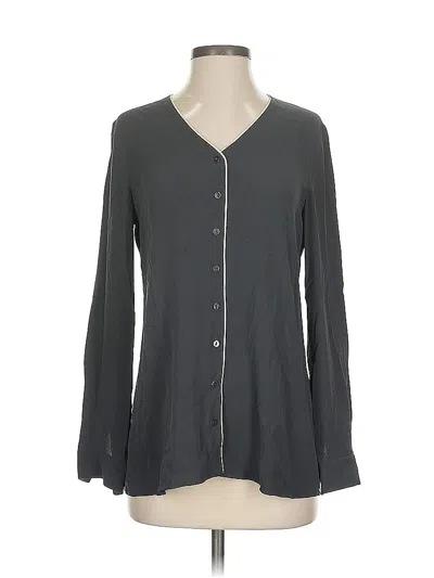 Pre-owned Eileen Fisher Long Sleeve Silk Top Gray V Neck Tops