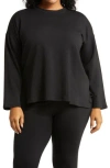 Eileen Fisher Crewneck Long Sleeve Longline Top In Black