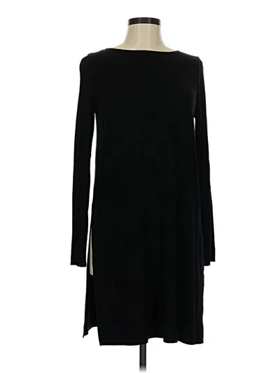 Pre-owned Eileen Fisher Long Sleeve Top Black Solid Pattern Crew Neck Tops
