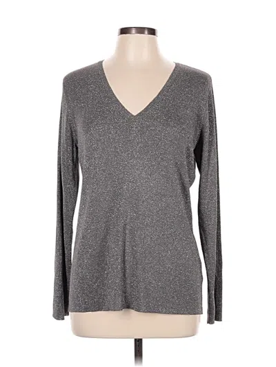 Pre-owned Eileen Fisher Long Sleeve Top Gray Solid Pattern V-neck Tops