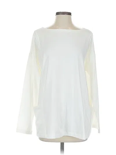 Pre-owned Eileen Fisher Long Sleeve Top Ivory Boatneck Tops In White