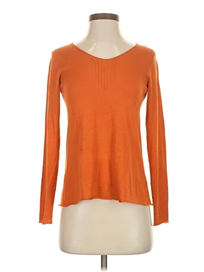 Pre-owned Eileen Fisher Long Sleeve Top Orange Solid Pattern Scoop Neck Tops