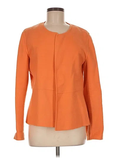 Pre-owned Eileen Fisher Long Sleeve Top Orange Solid Pattern Square Neckline Tops
