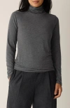 Eileen Fisher Melange Sheer Knit Turtleneck Sweater In Gray