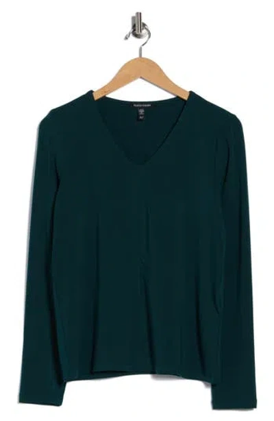Eileen Fisher Long Sleeve V-neck Top In Green