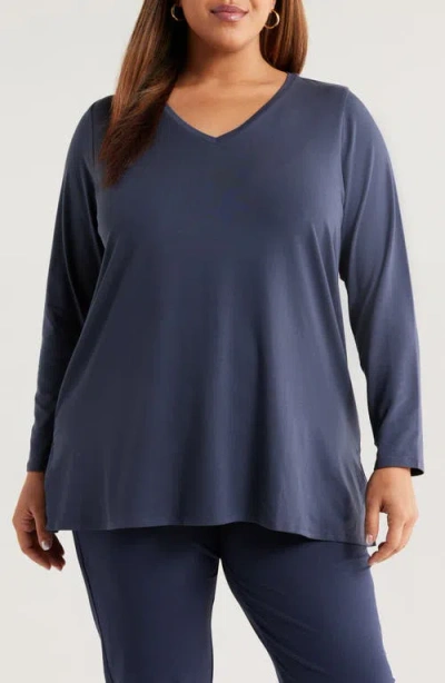 Eileen Fisher Long Sleeve V-neck Tunic In Blue