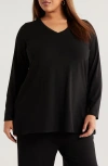 Eileen Fisher Long Sleeve V-neck Tunic In Black
