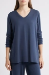 Eileen Fisher Long Sleeve V-neck Tunic Top In Blue