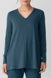 Eileen Fisher Long Sleeve V-neck Tunic Top In Blue