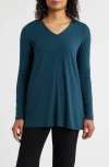 Eileen Fisher Long Sleeve V-neck Tunic Top In Brown