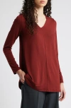 Eileen Fisher Long Sleeve V-neck Tunic Top In Red