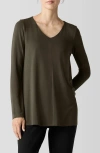 Eileen Fisher Long Sleeve V-neck Tunic Top In Wren