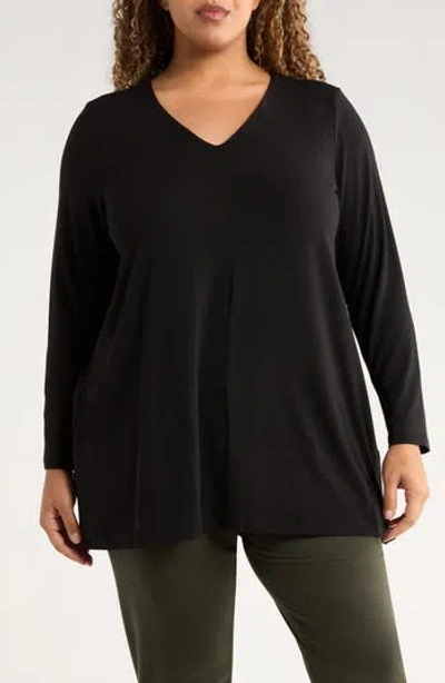 Eileen Fisher Long Sleeve V-neck Tunic Top In Black