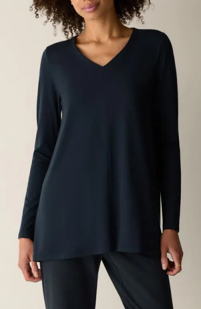 Eileen Fisher Long Sleeve V-neck Tunic Top In Maritime