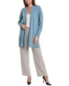 Eileen Fisher Ribbed Side-slit Open-front Cardigan In Blue