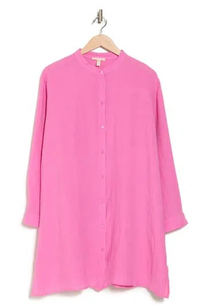 Eileen Fisher Longline Button-up Shirt In Pink