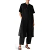 Eileen Fisher Longline Organic Cotton Blend Button-up Shirt In Black