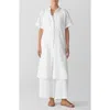 Eileen Fisher Longline Organic Cotton Blend Button-up Shirt In White