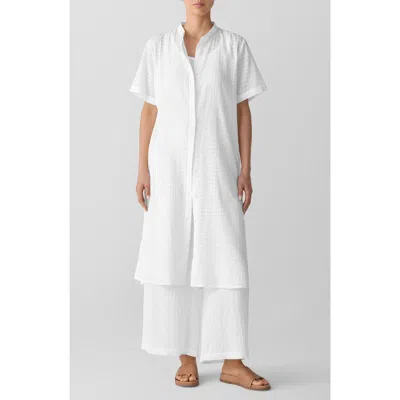 Eileen Fisher Longline Organic Cotton Blend Button-up Shirt In White