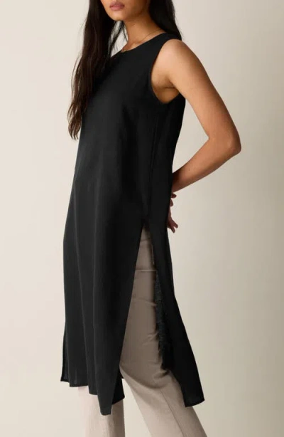 Eileen Fisher Longline Organic Linen Tunic In Black