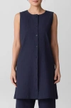 Eileen Fisher Longline Stretch Organic Cotton Vest In Blue
