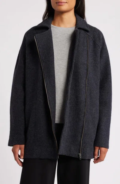 Eileen Fisher Longline Wool Motorcycle Jacket In Charcoal
