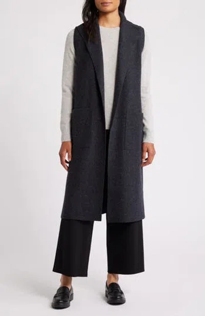Eileen Fisher Longline Wool Vest In Blue