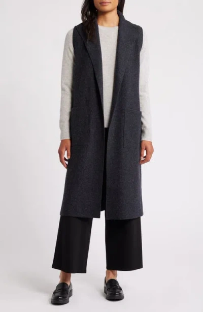 Eileen Fisher Longline Wool Vest In Charcoal