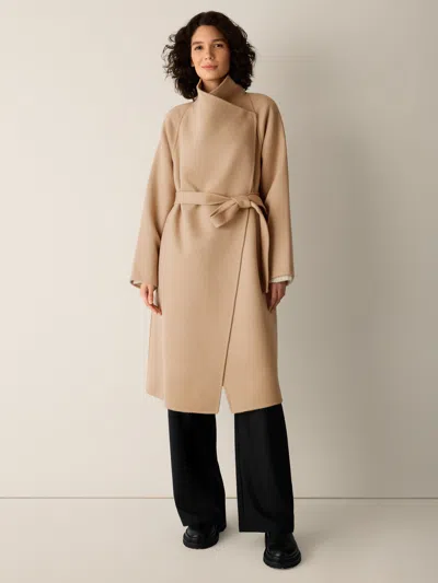 Eileen Fisher Lustrous Wool Drape Neck Coat In Neutral