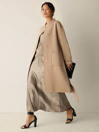 Eileen Fisher Lustrous Wool High Collar Coat In Neutral