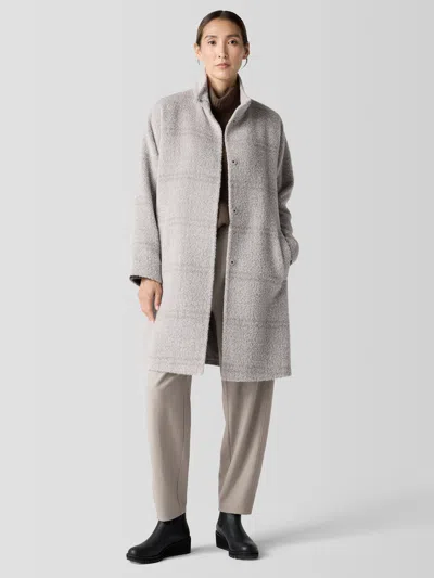 Eileen Fisher Luxe Alpaca Windowpane Stand Collar Coat In Neutral