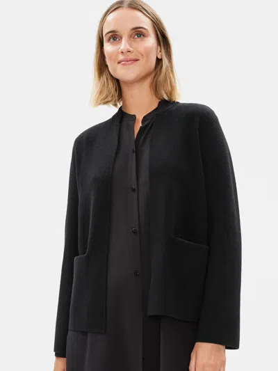Eileen Fisher Luxe Merino Stretch Cropped Cardigan In Responsible Wool In Black