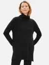 Eileen Fisher Luxe Merino Stretch Funnel Neck Tunic In Responsible Wool In Black