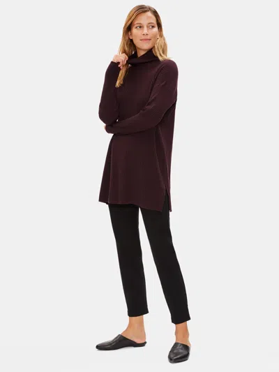 Eileen Fisher Luxe Merino Stretch Funnel Neck Tunic In Responsible Wool In Purple