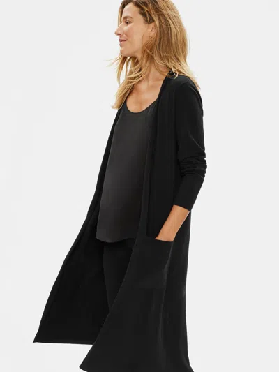 Eileen Fisher Luxe Merino Stretch Long Cardigan In Responsible Wool In Black