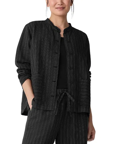 Eileen Fisher Mandarin Collar Cotton Blend Jacket In Black