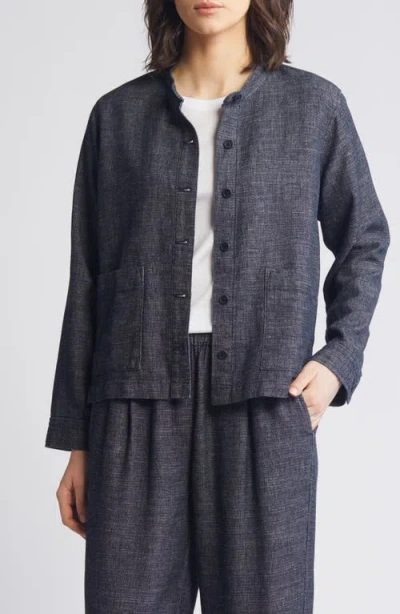 Eileen Fisher Mandarin Collar Hemp & Organic Cotton Jacket In Denim