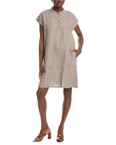 Eileen Fisher Mandarin Collar Linen Dress In White