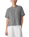 Eileen Fisher Mandarin Collar Organic Linen Button-up Shirt In Black White