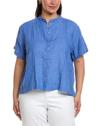 Eileen Fisher Mandarin Collar Linen Shirt In Blue