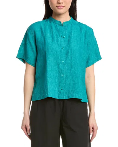 Eileen Fisher Mandarin Collar Linen Shirt In Green