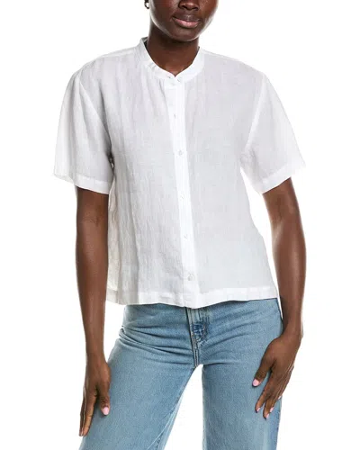 Eileen Fisher Mandarin Collar Linen Shirt In White