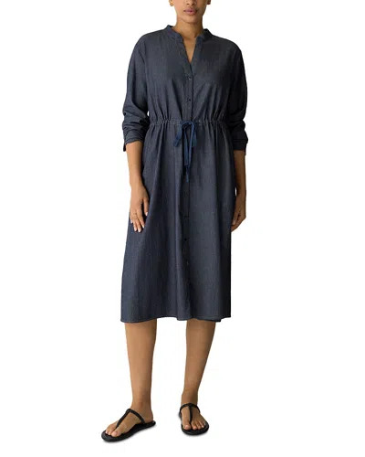 Eileen Fisher Mandarin Collar Midi Dress In Blue