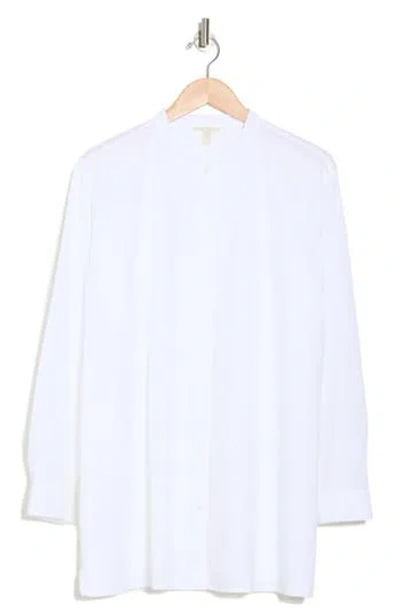 Eileen Fisher Mandarin Collar Organic Cotton Button-up Shirt In White