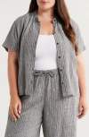 Eileen Fisher Mandarin Collar Organic Linen Button-up Shirt In Gray