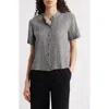 Eileen Fisher Mandarin Collar Organic Linen Button-up Shirt In Gray