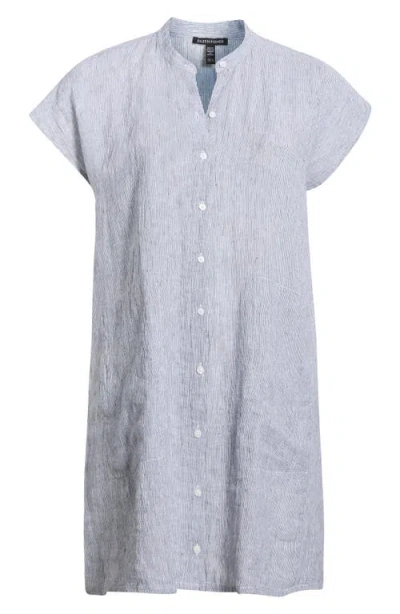 Eileen Fisher Mandarin Collar Organic Linen Shirtdress In Gray