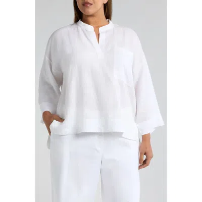 Eileen Fisher Mandarin Collar Organic Linen Top In White